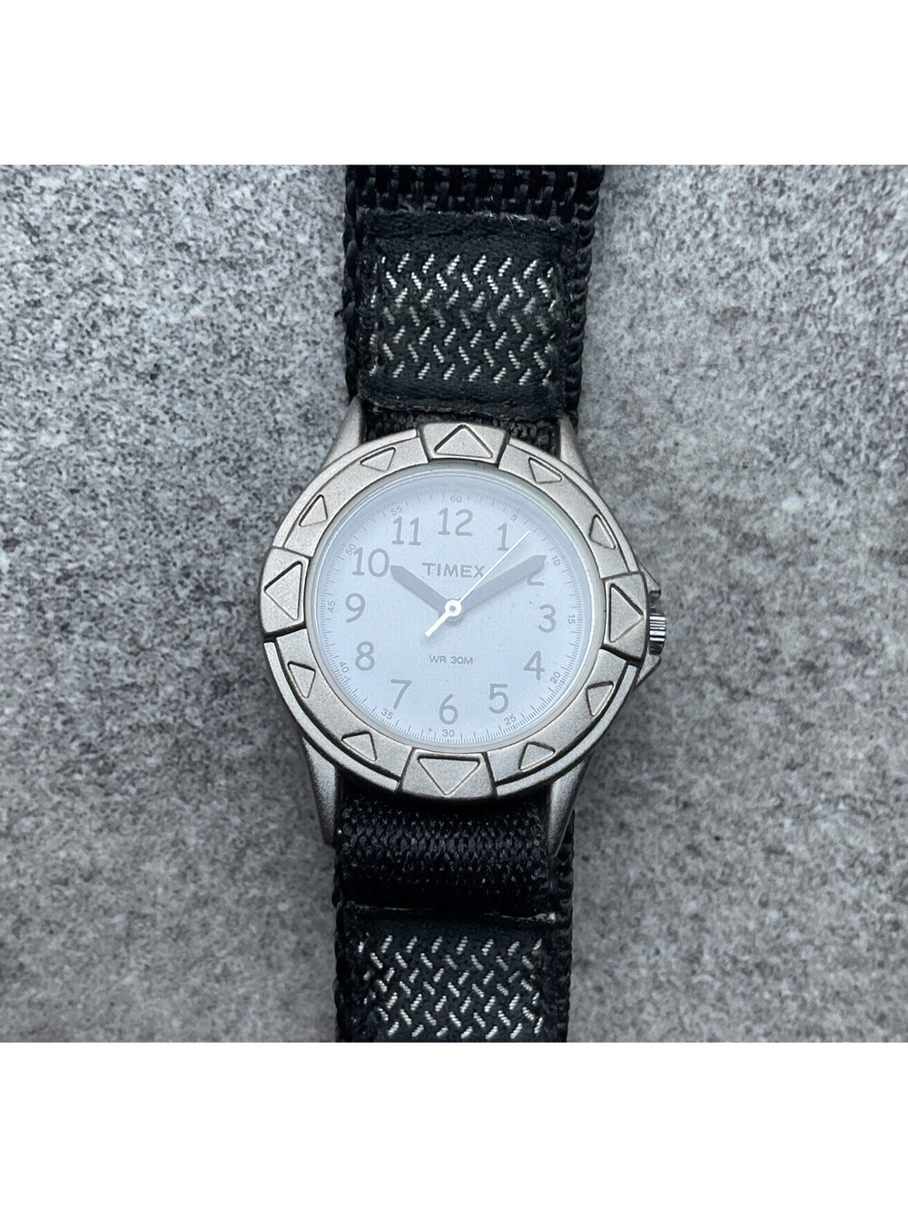 Timex Womens Watch 29mm Silver Tone Case W/Black Nylon Band Bin O